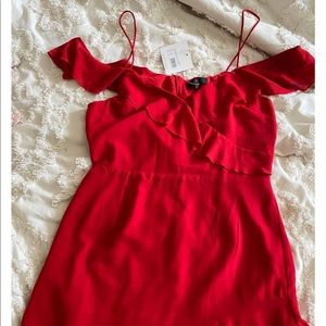Red Cold Shoulder Asymmetrical Dress